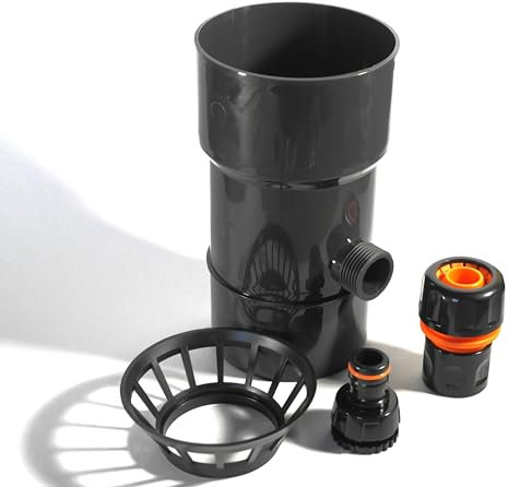 Regensammler für Fallrohr Regentonne Regenwasser Dachrinnenablauf Regentank (90 mm, Graphit/Grau)