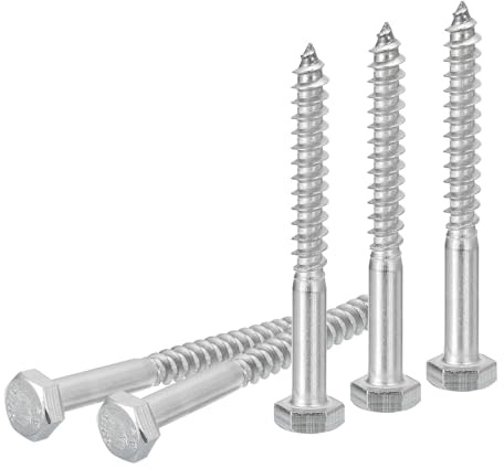 DTGN M6x60mm Hex Lag Bolts -15 Pack - for Woodworking, Furniture - 304 Stainless Steel Partial Thread Hexagon Head Lag Screws for Wood - Silver