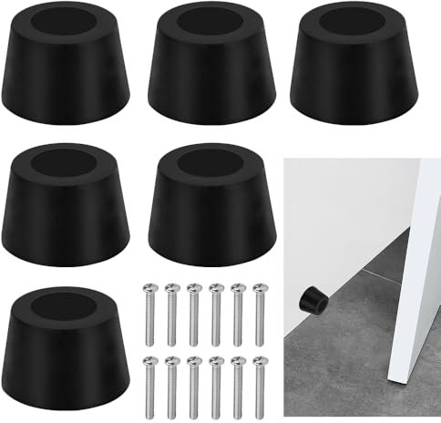 STCRERAG 6 Pcs Rubber Door Stops, 38 mm Wall Floor Mounted Rubber Door Stopper Black Wall Protectors with Screws for Homes Offices Schools