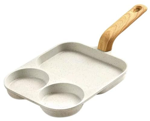 Oriental riverkit Nonstick Egg Frying Pan, Egg Frying Pan 3 Section, Aluminum Frying Pan with Heat Resistant Handle, Breakfast Pan for Cooking Egg, Bacon and Burgers, Easy Clean, Gas Stove Compatible