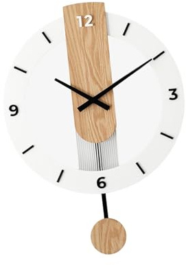 Reloj de Pared Moderno Minimalista de Madera con péndulo, silencioso, Decorativo para salón y Dormitorio, diseño nórdico, fácil de Colgar, precisión Crystal, 11,4