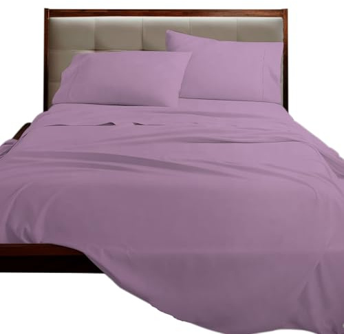 various Juego de Sábanas Cama 160 Microfibra Cepillada Prelavada, 4 Piezas con Sábana Bajera Ajustable 30 cm, Sábanas Suaves y Cálidas para Invierno,Dos Funda Almohada 50x75 cm,Lila
