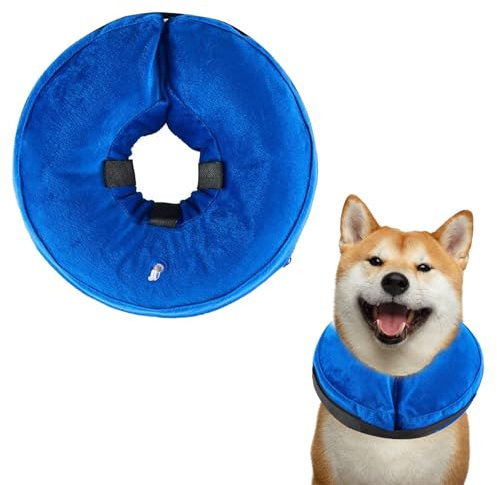 Halskrause Hund,Einstellbar Schutzkragen Hund,Hundekragen Leckschutz,Aufblasbare Halskrause Hund,Zur Erholung Nach Operationen Oder Wunden,Vorbeugung Von Biss-und Leckwunden (Blau,L)