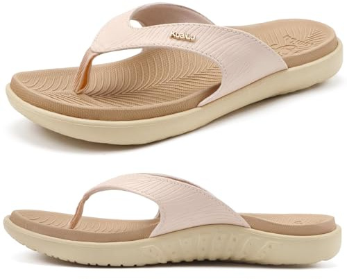 KuaiLu Tongs pour Femmes 2025 Orthopedique Yoga Mat Sandales Elégantes Léger été Slip On Plage Thong Sandales avec Confortable Fasciite Plantaire Support, Beige Blanc EU37