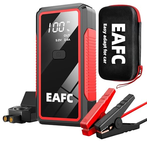 EAFC Arrancador de Coches 2000A, 12V Arrancador de Baterias de Coches (para 4.0L Disésel o 6.0L Gas), Jump Starter con Pantalla LCD, Clips de Seguridad Inteligentes, Luz LED