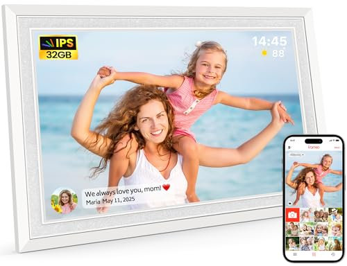 Frameo WLAN Digitaler Bilderrahmen 10,1 Zoll, HD 1280 * 800 IPS Touchscreen Elektronischer FotoRahmen mit 32GB Speicher, Auto Drehung, Einfache Weitergabe von Fotos Videos über Frameo App