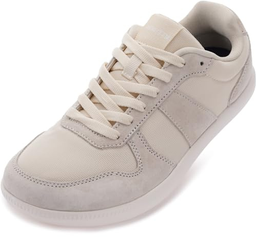 WHITIN Wide Toe Box Tennis Shoes for Women Breathable Mesh Zero Drop Size 11 Lace up Casual Walking Ladies Sneakers with Beige 43