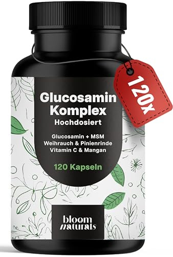 Glucosamin Komplex Kapseln hochdosiert – 120 Kapseln | MSM, Weihrauch, Pinienrinde, Vitamin C, Mangan – abgefüllt in Deutschland, laborgeprüft