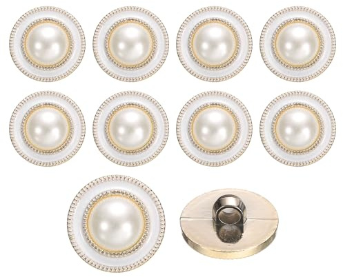 sourcing map 10Pcs 18mm Round Resin Vintage Clothes Sewing Button Metal Coat Pearl Buttons Craft Accessories for Garment Coat Decoration Crafts DIY Project, White