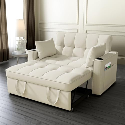 Cayipng Sofá Cama Plegable, sofá Cama Multifuncional, sofá Lounge con portavasos y Cojines, para salón, Dormitorio (Beige + Terciopelo)