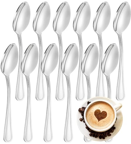 FAMILY Pack 12 Cucharillas de Moka 10x2CM Acero Inoxidable Diseño Línea, Elegancia y Funcionalidad para Cada Ocasión, Cubiertos de Alta Gama para Hogar y Restaurante