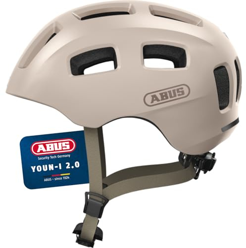 ABUS Casque de vélo Youn-I 2.0 - avec lumière pour enfants, adolescents et jeunes adultes - pour filles et garçons - beige, taille S