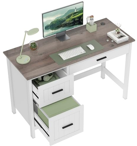 HOMCOM Escritorio Rústico 120x50 cm Mesa de Escritorio con 3 Cajones y Encimera con Efecto Madera Mesa de Ordenador para Estudio Oficina en Casa Blanco