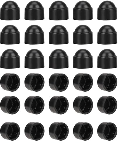 30 Pcs Black Nut and Bolt Protective Dome Cove,M10 Plastic Screw CapsBolt Dome Cover,Waterproof Dustproof Hex Nut Protective Cover,for Hex Hexagon Screws for Mechanical,Valves(17mm Spanner)