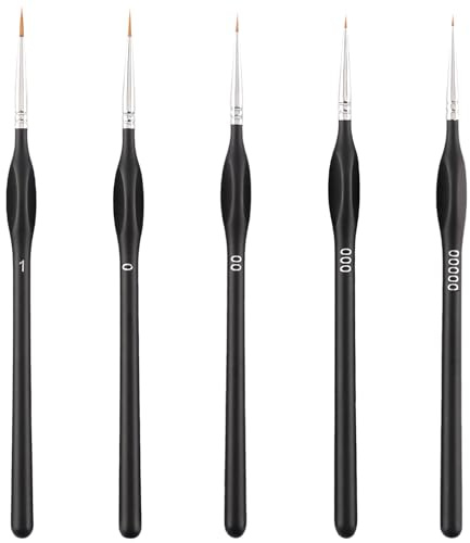 Set med 5 fina detaljer penselset, sifferpenslar, liten konstnärspensel för olja, akvarell, akryl, miniatyrer