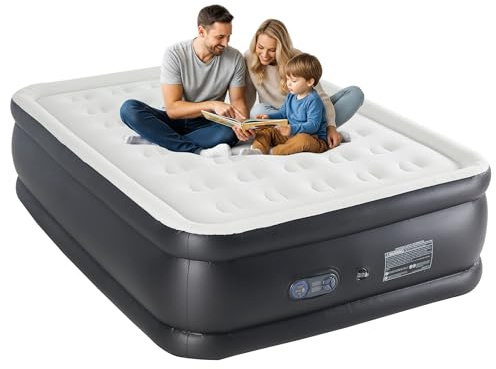 Simple Deluxe Queen Camping Air Mattress with Built-in Electric High-Speed Pump, 22 Tall Portable Foldable Waterproof Inflatable Camping Airbed with Carrying Bag for Travel & Home Guests