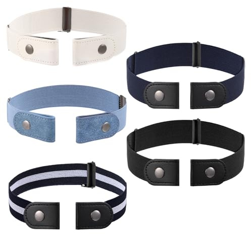 LIQWEI 5 Stück Schnallenfreier Gürtel, Unsichtbarer Gürtel Ohne Schnalle Langlebiggürtel Ohne Schnalle Damen Verstellbar Stretchgürtel Für Damen Und Herren