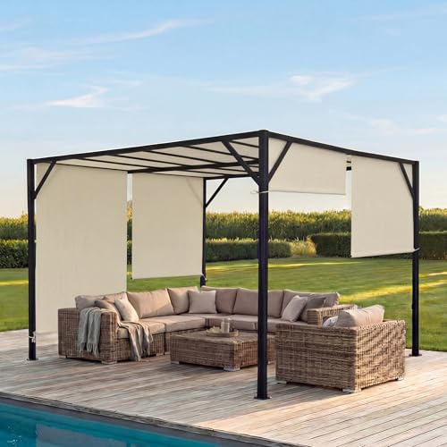 Mendler Pergola Baia-AM, Garten Pavillon Terrassenüberdachung, stabiles 6cm-Stahl-Gestell + Schiebedach - 4x4m