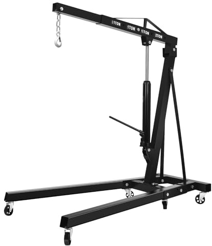 Bdneygtyr Grúa de taller plegable hasta 2 T, soporte de motor plegable y grúa de motor, elevador de motor ajustable en altura para aplicaciones de taller, grúa de carga estable, color negro