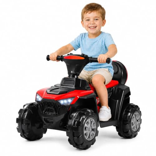 Quad électrique Enfant 6V, Voiture électrique Enfants 2 Moteurs 2 Vitesses 3-6 km/h, phares LED, klaxon, pour Enfant de 1 à 3Ans,avec Compartiment de Rangement