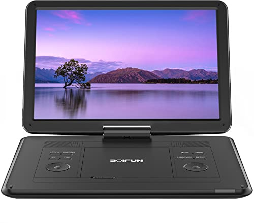 17.5 Portable DVD Player with 15.6 Large HD Screen, 6 Hours Rechargeable Battery, Support USB/SD Card/Sync TV and Multiple Disc Formats, High Volume Speaker, Black