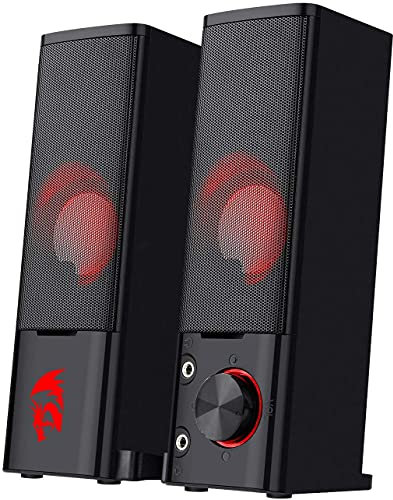 Redragon GS550 PC-Gaming-Lautsprecher, 2.0-Kanal-Soundbar Desktop-Computer, handlicher Größe, Kopfhöreranschluss, hochwertigem Bass ordentlicher roter Beleuchtung, Stromversorgung, USB 3,5-mm-Kabel