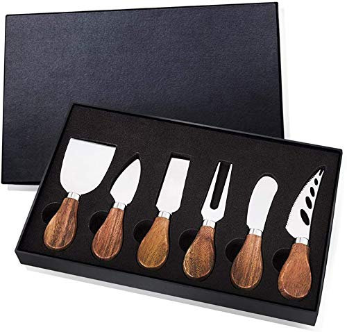 Set di 6 coltelli da formaggio, in acciaio inox, con manici in legno di teak, coltelli da formaggio, set regalo