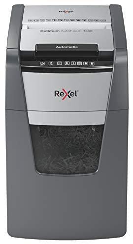 Rexel Optimum AutoFeed+ 130X Automatischer Aktenvernichter CH, 130 Blatt, Sicherheitsstufe P4, Partikelschnitt, für kleinere Büros, 44 Liter Abfallbehälter, mit Schweizer Netzstecker, 2020130XCH