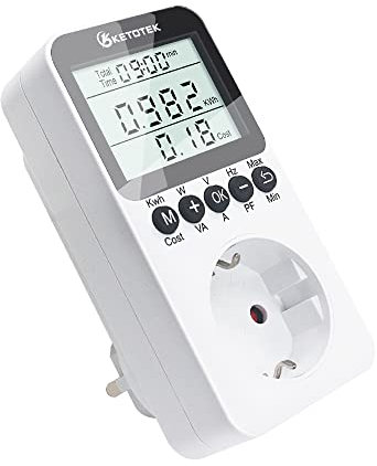 KETOTEK Stromzähler für Steckdose Strommessgerät Energiekostenmessgerät 3680W Digitaler Energiekosten Stromverbrauchszähler Stromverbrauch Messgerät mit LCD Bildschirm