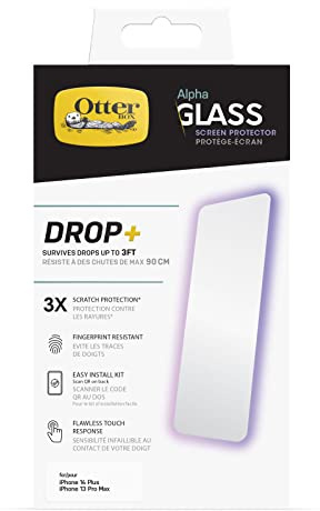OtterBox ALPHA GLASS SERIES ANTIMICROBIAL Screen Protector for iPhone 14 Plus, Flawless Touch Response, Fingerprint Resistant, Precision Fit, Vibrant Clarity