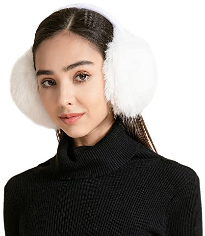 ZLYC Klassischer Damen Kinder Mädchen Verstellbarer Winter Ohrenschützer Ohrenwärmer mit Molton-Haarreifen(Großes Weiß)
