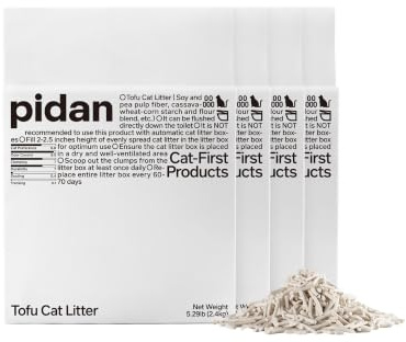 pidan Tofu Cat Litter Clumping,Flushable,Ultra Absorbent and Fast Drying, 100% Natural Ingredients Litter,Solubility in Water,Really Dust-Free,Less Scattering (5.3lb×4bags)