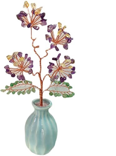 TOMYEUS Crystal Tree/Money Tree Exquisite Handmade Natural Amethyst Gem Flower Citrine Horse Pink Peach Tree Gift Desktop Small Ornaments Crafts Gem Tree