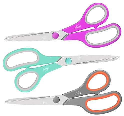 NEEZ 20,3 cm Ciseaux Multifonctionnels en Acier Inoxydable - Set de 3 Ciseaux Couture Tissu, Droitiers et Gauchers Ciseaux Scolaires - Idéal pour École, Bureau, et Bricolage (Multi Ciseaux)