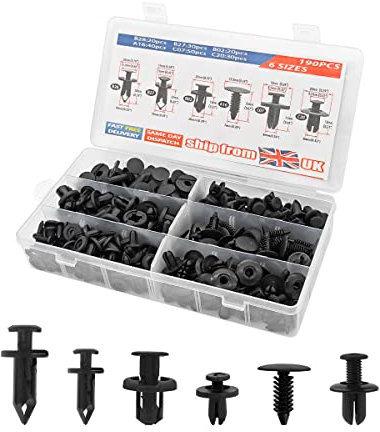 JNNJ 190Pcs Car Fixing Clip Kit, Car Plastic Rivets, Body Trim Clips, Bumper Protection Retainers, Car Push Fastening Clips in a Box, Contains 6 Regular Sizes, Universal for Most Vehicles