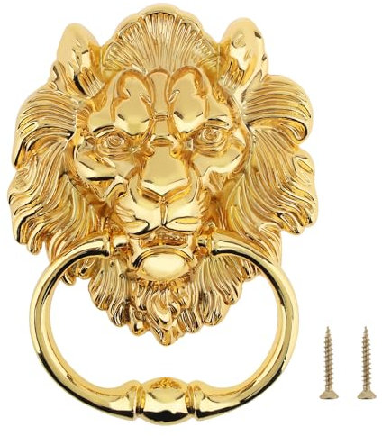 HOJLKLD Battente a testa di leone da 15,2 cm, maniglia decorativa classica per porta d'ingresso, con viti di montaggio (1, oro)