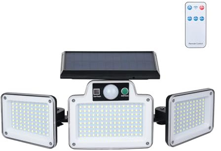 GRIFEMA GD202 Lampes Solaires de Sécurité d'Extérieur avec Détecteur de Mouvement, 3 Têtes Réglables, Étanche IP65 pour Cour, Garage, Allée, Noir
