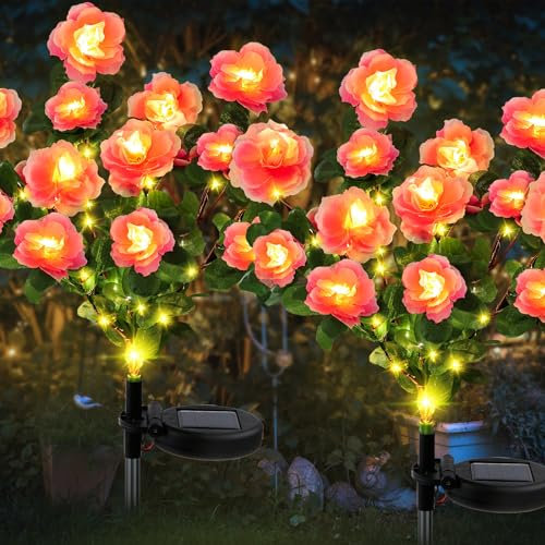 Joyoldelf Solar Lights Outdoor - 2 Pack Rhododendron Solar Flower Lights, Wedding & Party Garden Decor