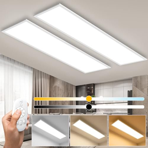 Plafon Panel LED de Techo 120x30CM, Panel Superficie de luz Regulable con Mando a Distancia, 3000K-6500K Iluminación Intensa Adecua da para Oficina, Taller, Garaje o Salón