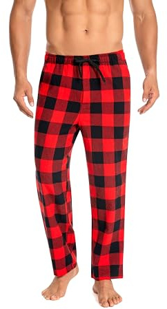 Cyathea Pantalon de pyjama pour homme - 100% flanelle de coton - Pantalon de pyjama à carreaux - Avec poches - Vêtement de nuit - Bas de pyjama doux pour homme - Taille réglable avec cordon de