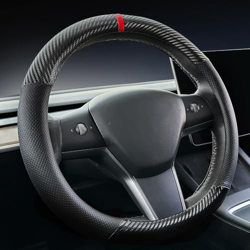 Carodi Carbon Fiber läder bil ratt skydd, för Tesla Model 3/Model Y rattskydd