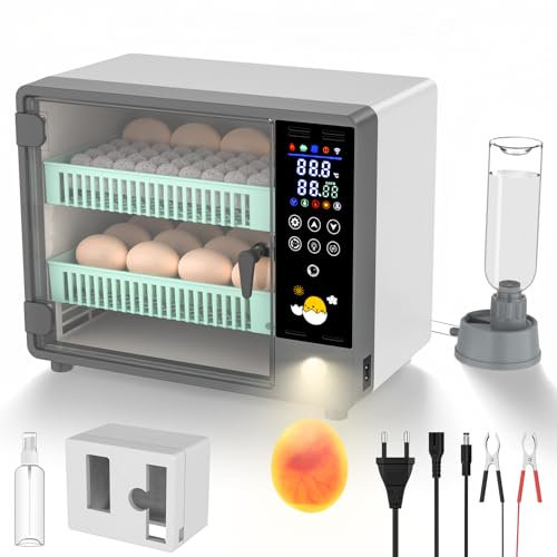 Brutautomat Vollautomatisch, Inkubator für 24 Eier mit Automatischem Wenden der Eier und Ultraschall Zerstäubungs Befeuchtungsfunktion, Doppelte Stromversorgung, Farb Touchscreen, Temperaturkontrolle