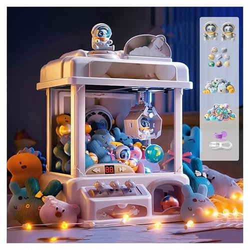 CUCUKAKA Machine à Pince ， Machine a Pince avec Musique et Lumières,2 Poupées Panda,25 Peluches,20 Gashapons ， Machine à Bonbons pour 4-8 Ans Garçon Fille Idées Cadeaux