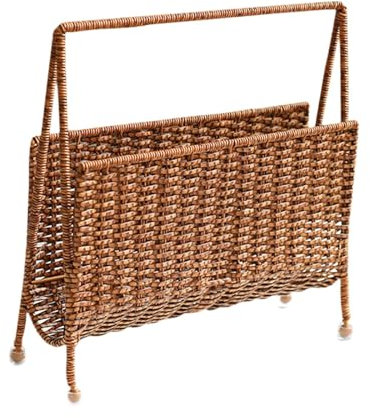 Colcolo Espositore porta riviste in rattan look 35x11x36cm, supporto in metallo rustico versatile per album di dischi in vinile, robusto