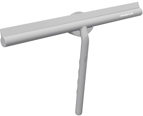 MINISMUS Silicona Ducha Cristales Rasqueta – Limpiar Vidrios, Limpiacristales para Ventana, Espejo, Encimera – Incluye Soporte Magnético, Sin Necesidad de Taladrar, Autoadhesivo (33 cm, Gris)