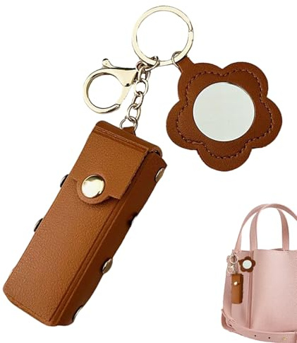 Porte-Clés de Voyage avec Étui pour Rouge à Lèvres | Étuie de Rouge à Lèvres en Cuir PU pour Sac à Main | Organisateur de Rangement pour Maquillage, Trousse Cosmétique, Femmes, Filles et