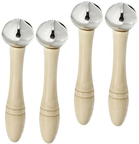 GALPADA Lot De 4 Cloches Musicales à Manche en Bois pour Garçon Et Filles, Petites Cloches à La Main Ergonomiques, Jouets à Clochettes pour École Et Fête, Instrument De Musique Percussion Rythmé