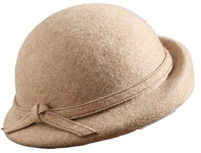 JTKSSCS Melonhatt elegant topphatt för kvinnor, vinterkeps för fest bröllop, basker med förvrängd kant, vintage mjuk filthatt för, Ljus kamel, 56