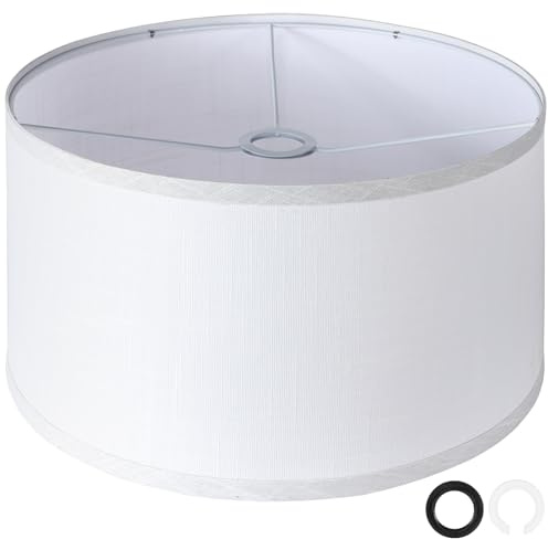 OUTON Blanco Pantalla Grande para Lámpara Pie, 40,6cm Arriba x 40,6cm Abajo x 22,9cm Alto, Fácil de Montar, Pantallas de Repuesto en Forma de Tambor de Lino para Lámparas de Mesa y Lámparas Techo