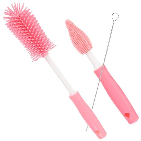 Hoement Set Brosses Nettoyantes pour Biberons et Pailles Silicone Rotatif Brosse Gourde Souple Compact et Réutilisable pour Nettoyage Complet